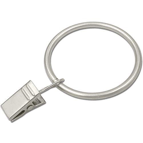 WeeksEight 20 Pack Matte Silver Curtain Rings with Clips, Curtain Hooks Hangers Clip Rings for Hanging Drapes Bows Hat, Drapery Rings 1.77 in I D, Fits up to 1.5 in Diameter Curtain Rod.