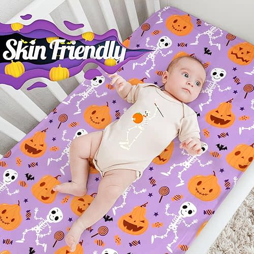 UOMNY Halloween Pumpkin Crib Sheet for Boys Girls Halloween Fitted Crib Sheets for Standard Crib 52 X 28 Inch Toddler Crib Mattresses Sheet