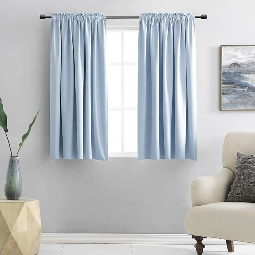 DONREN 48 Inch Curtains Light Blue Blackout Curtains - All Season Thermal Insulated Rod Pocket Curtain Panels for Kids Room (2 Panels,52 W by 48 inches Long)