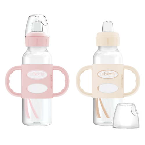 Dr. Brown's Milestones Narrow Sippy Bottle, 100% Silicone Handle/Spout, 8oz/250ml, 6m+, Light Pink/Ecru, 2 Pack