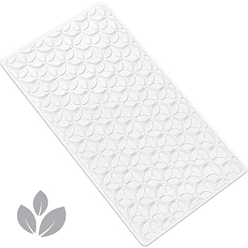 WRISIN Bathtub Mat Non Slip with Suction Cups - 100% Rubber Bathroom Mat Textured for Bath Tub Shower Safety - Soft on Touch - BPA/PVC Free - Pet Dog Bath Mat - Machine Washable - 16 × 28 Inch(White)