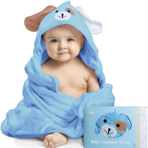 Baby Towels with Hood - Soft, Absorbent Viscose Made of Bamboo, Extra Large 35 x 35 Inches, for Newborns, Infants, Boys and Girls, Blue