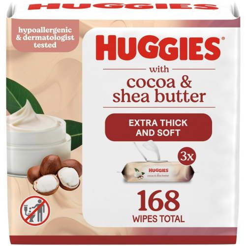 Huggies Baby Sensitive Wipes with Cocoa & Shea Butter, 3 Pack, 168 Total Ct