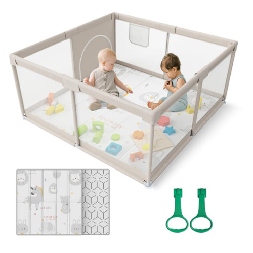 ZEEBABA Baby Playpen with Mat, 47x47inch Playpen for Babies and Toddlers, Small Baby Play Pens, Play Yard for Infants with 47" Play Mat, Playard with Gate