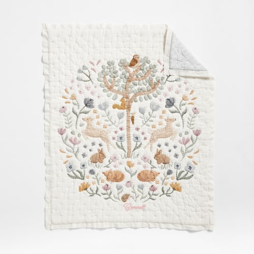 Personalized Wonderland Prairie Embroidered Organic Cotton Voile Baby Crib Quilt