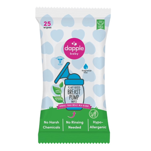 Breast Pump Wipes by Dapple Baby, Hypoallergenic & Powered by Plants, Removes Milk Residue, Leaves No Taste, Singles, Fragrance Free, 30 Count (Pack of 1)