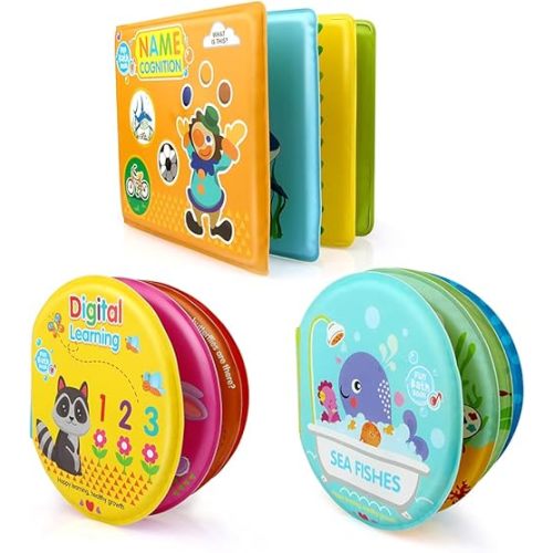 Baby Bath Toys, Nontoxic Bath Books for Babies Bath Time, Bathtub Toys for Toddlers 6 to 12 18 Months, Soft Educational Bath Toys for 1-3 Year Old Girls Boys(Pack of 3)
