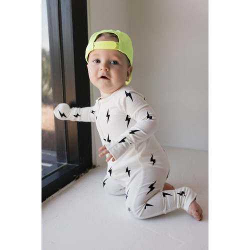 forever french baby Bamboo Zip Pajamas | White & Black Lightning Bolt — buybuy BABY
