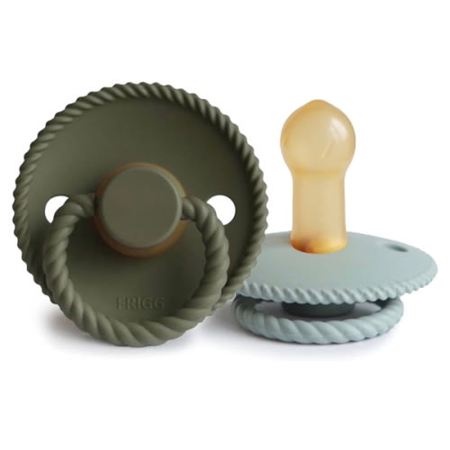 FRIGG Rope Natural Rubber Baby Pacifier | Made in Denmark | BPA-Free (Olive/Sage, 6-18 Months)