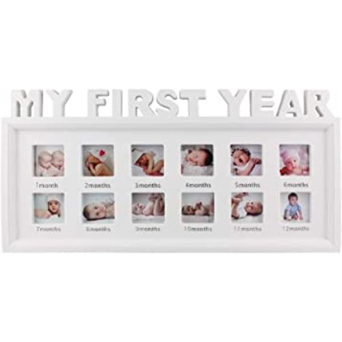 ESTAMICO My First Year Frame Baby Picture Keepsake Frame for Photo Memories, White