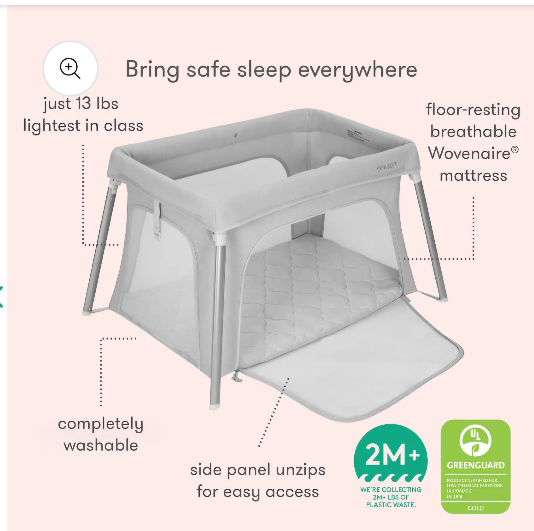 Newton Compact Travel Crib & Play Yard - Sandstone