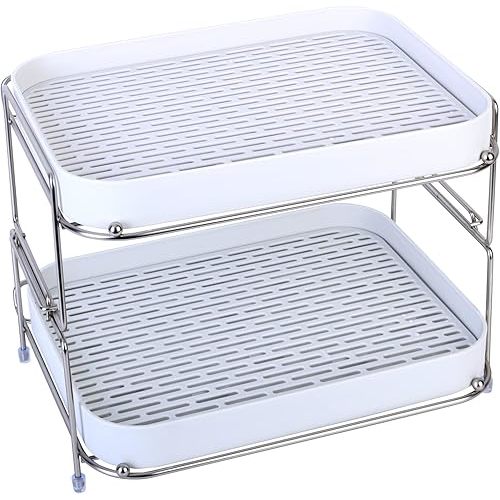 Zosenley 2-Tier Cups Mugs Drying Rack with Drain Tray, Kitchen Storage Organizer Shelf for Drinking Glass Bottle Bowls