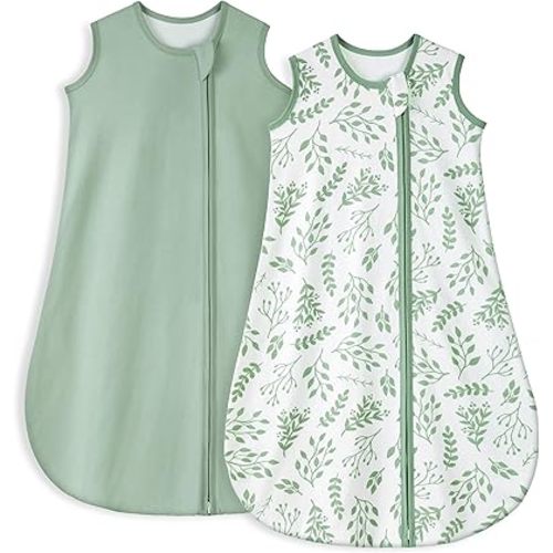 Yoofoss Baby Sleep Sack 0-6 Months TOG 1.0 Baby Wearable Blanket, 2 Pack 100% Cotton Infant Toddler Sleeping Sack 2-Way Zipper Lightweight Sleep Sack