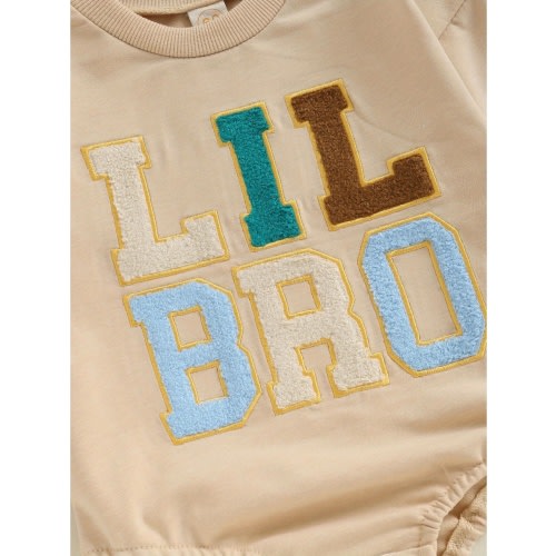 cozy 'lil ' beige cotton romper for baby boys - long sleeve, oversized crewneck bodysuit with lettering, fall/winter - machine washable, fall baby clothes| lettering design| , boy baby clothes, outdoor | Great Deals | Temu