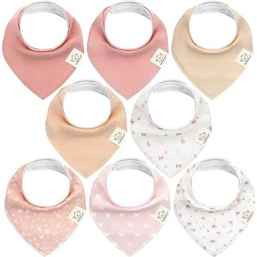 8-Pack Organic Baby Bandana Bibs for Girls - Super Absorbent Triangle Baby Bibs for Drooling and Teething Infant, 100% Cotton Extra Soft for Newborn, Infant 0-36 Months (Butterflies)