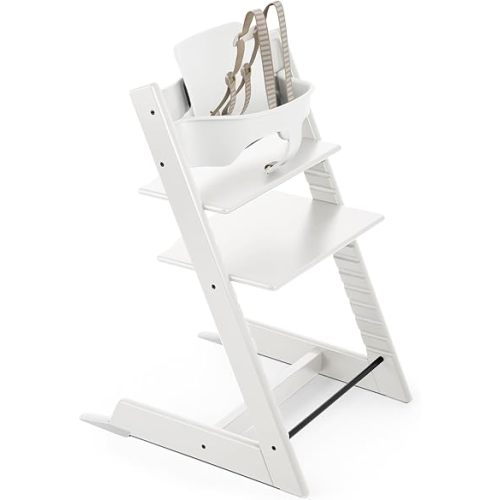 Stokke Tripp Trapp High Chair, White - Adjustable, Convertible Chair for Children & Adults - Includes Baby Set with Removable Harness for Ages 6-36 Months - Ergonomic & Classic Design