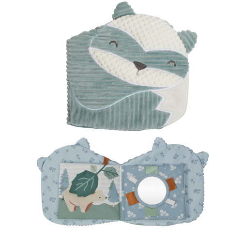 Modern Moments by Gerber Baby Boy Developmental Soft Crinkle Book, Blue Raccoon