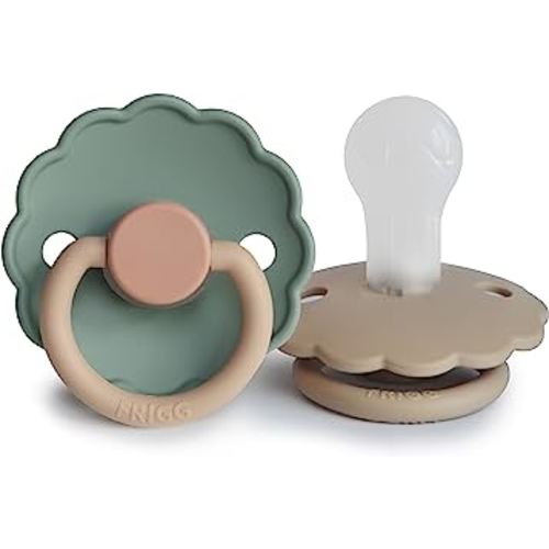 FRIGG Daisy SilkySoft Silicone Baby Pacifier | Made in Denmark | BPA-Free (Willow/Croissant, 0-6 Months)