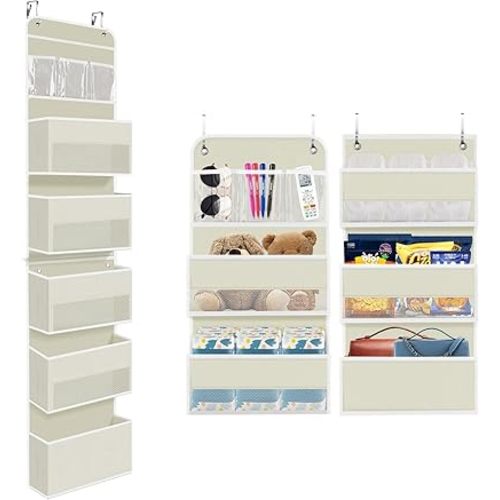 6-Tier Over The Door Organizer, Hanging Storage Organizer with Clear Window, 40lb Ultra Sturdy Large Capacity Room Organizer for Pantry Bathroom Nursery Closet Baby Essential (Beige)