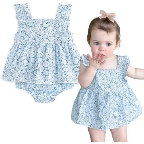 Simplee kids Baby Infant Girls Cotton Short Ruffle Sleeve Summer Romper Outfits 3-24 Months
