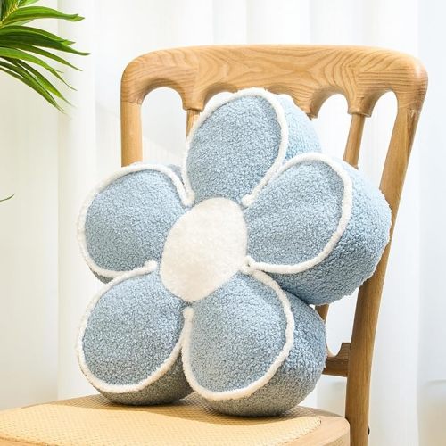 Sioloc Flower Pillow Flower Throw Pillow Flower Floor Cushion Cute Seat Cushion Aesthetic Floor Cushion Decorative Throw Pillow for Bed,Couch(Blue,15.7")