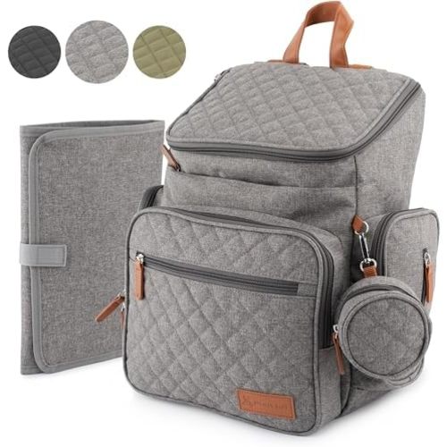 Large Baby Backpack Diaper Bag – Modern Baby Diaper Bag with 15 Pockets to Store New Born Baby Essentials Must Haves – Trendy Baby Travel Gear – Unisex Diaper Bag Backpack Heather Grey