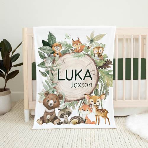 Woodland Baby Blanket, Forest Animal Baby Blanket, New Baby Gift, Woodland Animal Baby Blanket, Bear Fox Raccoon Deer Blanket W27
