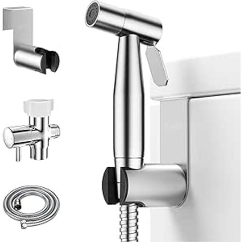 Arofa Handheld Toilet Bidet Sprayer for Toilet-Adjustable Water Pressure Control with Bidet Hose for Feminine Wash, Stainless Steel Brushed Nickel Bidet Faucet Cloth Diaper for Baby Wash