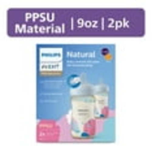 Philips Avent PPSU Natural Baby Bottles with Medium Flow Nipples (Flow 3), 9 oz, 2 Pack, SCY943/02
