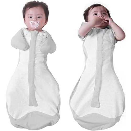 BABELIO Newborn Swaddle with Zipper Sleeves Transitional Baby Swaddle 3-6 Months Temp-Sensing Breathable Sleep Sack Light Gray