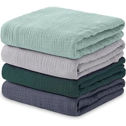 Mom Beebi 100% Muslin Cotton Swaddle Blanket, Muslin Swaddle Blankets for Unisex, 4 Pack Skin-Friendly and Breathable Baby Blankets, 47 x 47 inches
