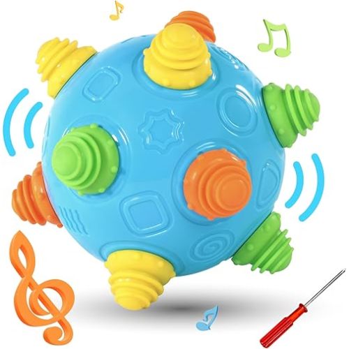 Bumble Ball for Babies,Crawling Sensory Toys for Toddlers,Baby Music Shake Preschool,Dancing Interactive Sounds Infants Toy,Bouncing Learning Ball,Ideal Gift for Boys Girls(Blue)