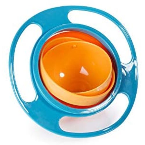 Baby Gyro Bowl Funny 360 Degree Rotate Spill-Proof Bowl with Lid Feeding Without Mess Toy for Toddler Baby Kids Children,Color Blue
