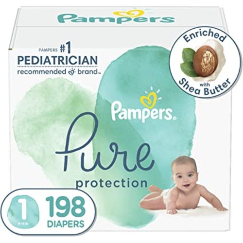 Diapers Size 1, 198 Count - Pampers Pure Protection Disposable Baby Diapers, Hypoallergenic and Unscented Protection (Packaging & Prints May Vary)