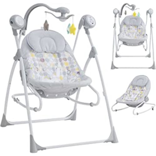 INFANS 2 in 1 Baby Swing and Bouncer for Infants, Portable Newborn Rocker with 5 Speed Sway Music Timing 3 Toys Remote Control, Easy Fold, Compact Electric Baby Swing for 0-6 Months Boy Girl (Grey)