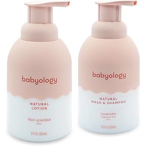 100% Edible Ingredients - All Natural Baby Wash and Shampoo Lavender + Organic Baby Lotion SET - 12 FL OZ Good for Sensitive Skin or Eczema - Non Toxic - Fragrance Free (Set of 2)