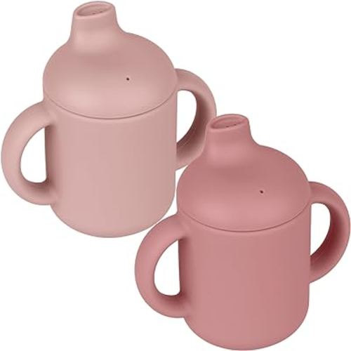 Baby Sippy Cup, 2 Pack of Silicone Trainer Cup Toddler for Boys and Girls, Unbreakable, Spill Proof and Two Handle Learner Cup Sippy Cup for Toddlers, 4oz (Blush/Mauve)