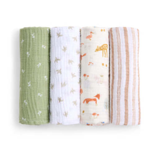 Essentials Cotton Muslin Swaddle 4-Pack in Sage Woodland | aden + anais