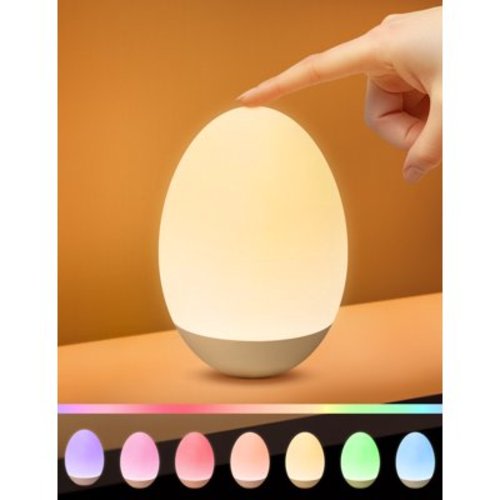 Night Light for Kids, Egg Light for Nursery with 7 RGB Colors Changeable & Stepless Dimming, Rechargeable Tap Light with 1h Timer & Touch Control, Portable Night Light for Babies BPA Free