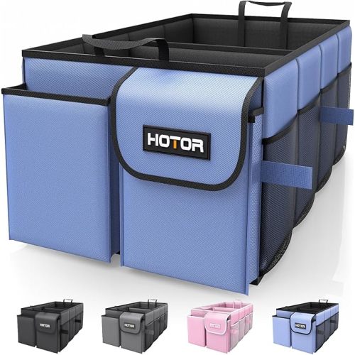 HOTOR Trunk Organizer - Car Organizer, Foldable Trunk organizer for SUVs & Sedans, Sturdy Car Organization for Car Accessories, Tools, Sundries, Blue, 3 Compartments, 31.9"×12.6"×10.6"