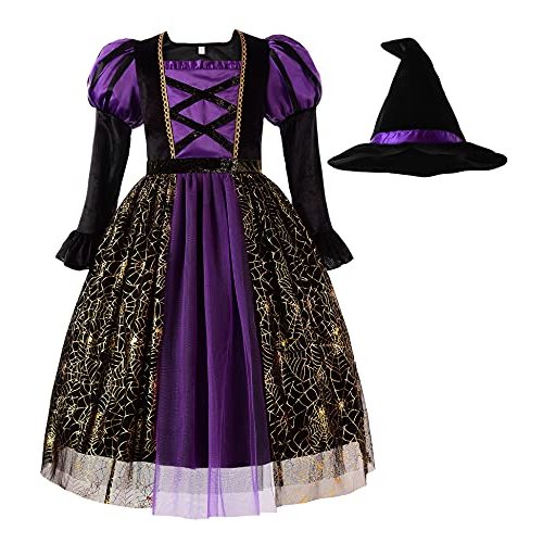 ReliBeauty Girls Halloween Spider Witch Dress