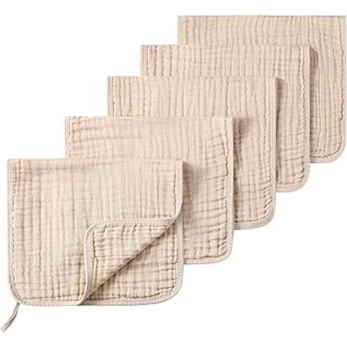 Muslin Burp Cloths 5 Pack Large 20x12 inches Baby Burping Cloths, 6-Layer 100% Cotton for Newborn Boys Girls, Ultra Soft & Absorbent （Apricot Color）