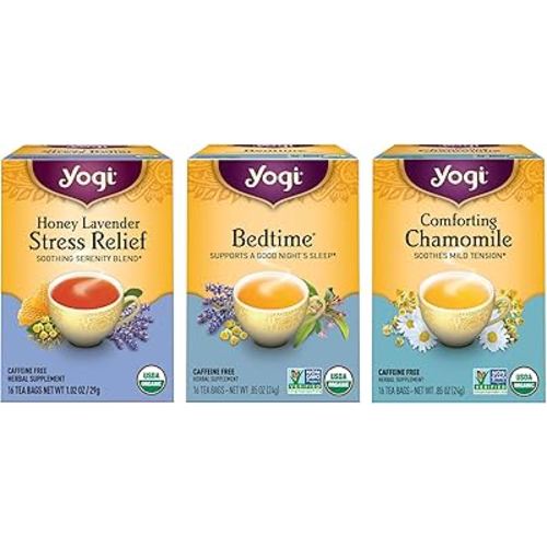 Yogi Tea Relaxation & Stress Relief Variety Pack - 16 Tea Bags per Pack (3 Packs) - Relaxing Tea Sampler - Includes Honey Lavender Stress Relief, Bedtime Tea & Comforting Chamomile