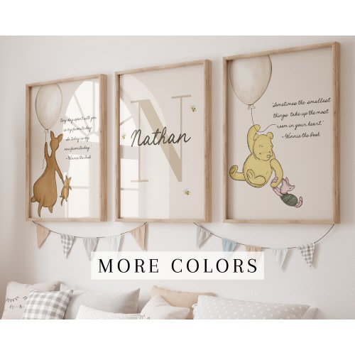 Winnie the Pooh Nursery Print Set Custom Baby Pooh Nursery Art Personalized Baby Name Classic Pooh Nursery Decor Pooh Bear Wall Art Nursery
