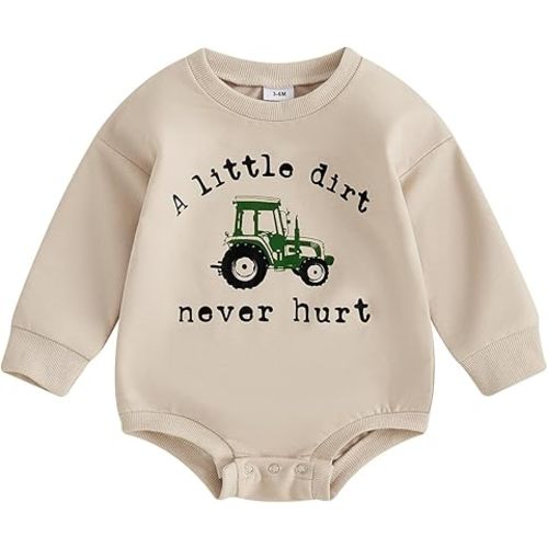 FIOMVA Baby Boy Sweatshirt Romper Fall Winter Clothes Outfits Sweater Onesie Long Sleeve Bubble Romper Bodysuit