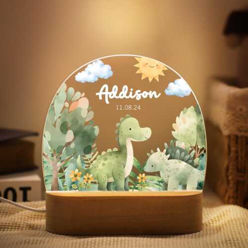 Custom Cute Dinosaur Night Light with Name,Baby First Birthday Gift,Led Acrylic Night Light,Gifts For Kids,Baby Nursery Decor,New Baby Gifts