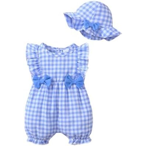 SUNNY PIGGY Newborn Baby Girl Clothes Baby Girl One Pice Romper Summer Sleeveless Jumpsuit with Hat Sets Cute Infant Outfits