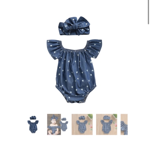 POLKA HEART Blue Romper with Headband - Hazel & Bo