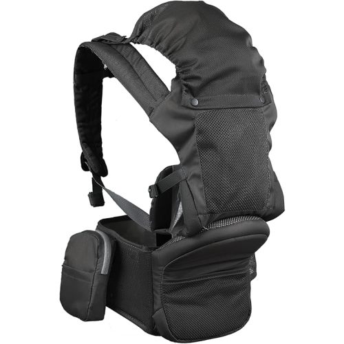 Baby Carrier with Hip Seat - Ergonomic, Cozy and Lightweight Infant Carrier for 7-44lbs, Effortless to Put On, Ideal for Hands-Free Parenting, Enhanced Lumbar Support (Black)