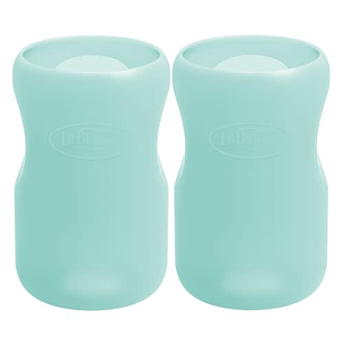 Dr. Brown’s Natural Flow® Options+™ Glass Baby Bottle Sleeves, 100% Silicone, 9 oz, Wide-Neck, Mint (Pack of 2)